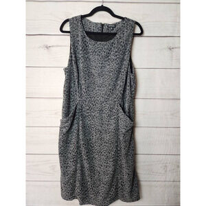 George Womens Shift Dress Gray Leopard Print Jewel Neck Pocket Sleeveless Zip XL